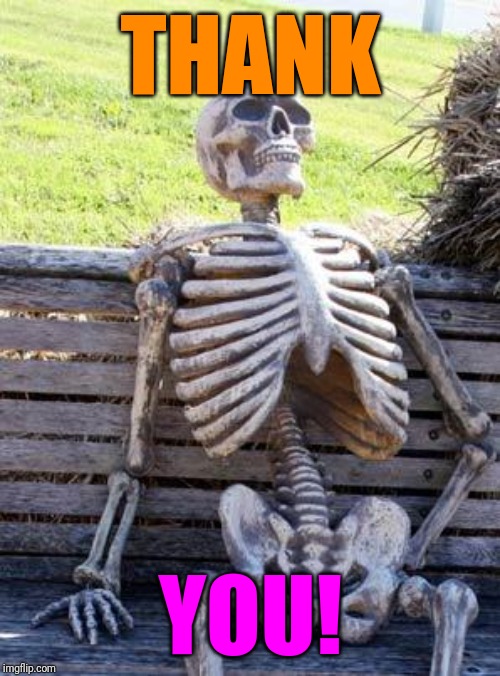 Waiting Skeleton Meme | THANK YOU! | image tagged in memes,waiting skeleton | made w/ Imgflip meme maker