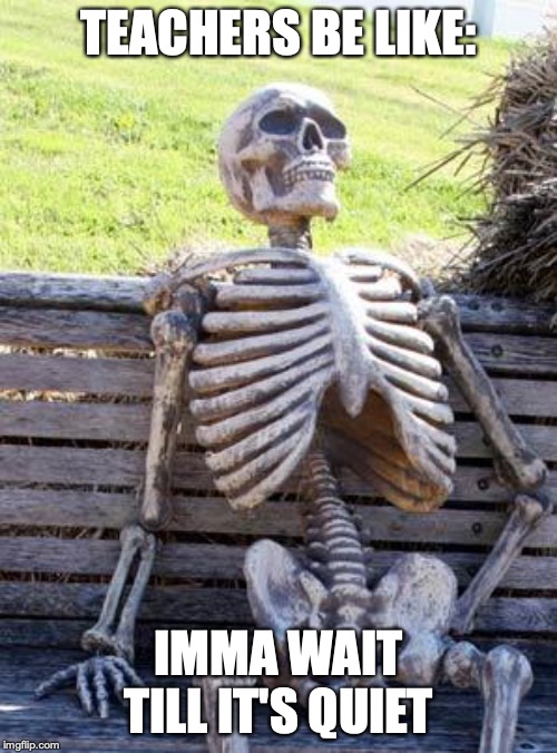 Waiting Skeleton Meme | TEACHERS BE LIKE:; IMMA WAIT TILL IT'S QUIET | image tagged in memes,waiting skeleton | made w/ Imgflip meme maker