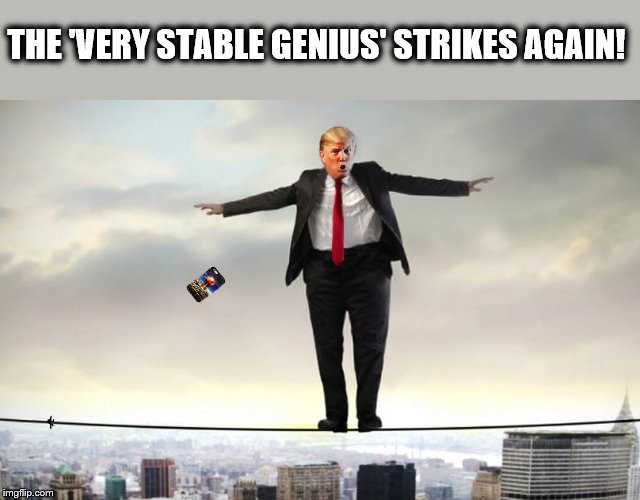 He's Baaaaaaaaaaaack! | THE 'VERY STABLE GENIUS' STRIKES AGAIN! | image tagged in trump stable genius,donald trump,trump is a moron,impeach trump | made w/ Imgflip meme maker