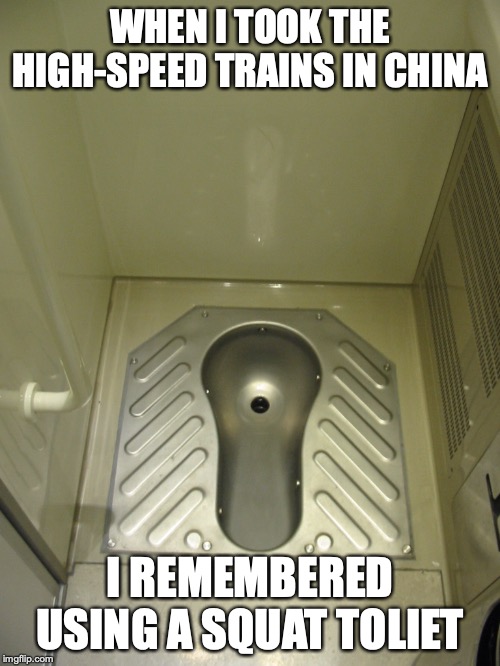Squat Toliet on a Train | WHEN I TOOK THE HIGH-SPEED TRAINS IN CHINA; I REMEMBERED USING A SQUAT TOLIET | image tagged in train,public transport,toliet,memes | made w/ Imgflip meme maker
