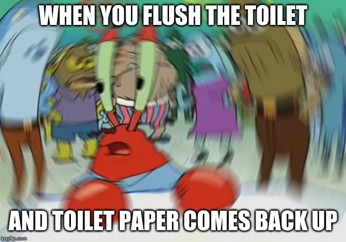 Mr Krabs Blur Meme Meme | WHEN YOU FLUSH THE TOILET; AND TOILET PAPER COMES BACK UP | image tagged in memes,mr krabs blur meme | made w/ Imgflip meme maker
