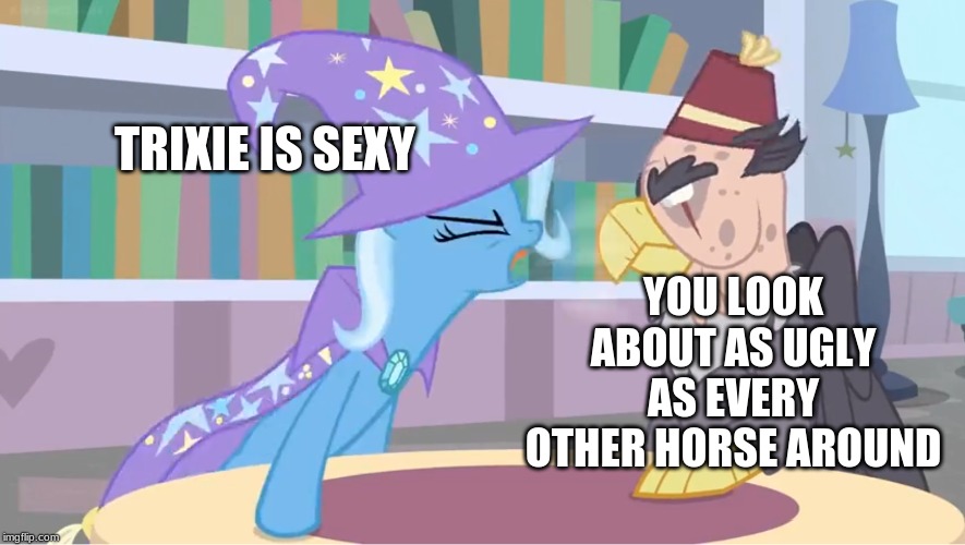 TRIXIE IS SEXY; YOU LOOK ABOUT AS UGLY AS EVERY OTHER HORSE AROUND | made w/ Imgflip meme maker