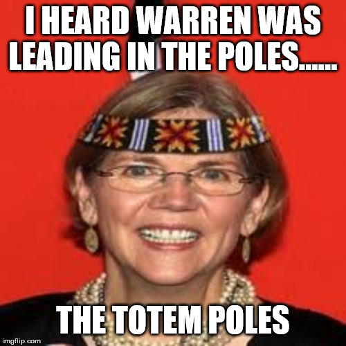 Elizabeth Warren | I HEARD WARREN WAS LEADING IN THE POLES...... THE TOTEM POLES | image tagged in elizabeth warren | made w/ Imgflip meme maker