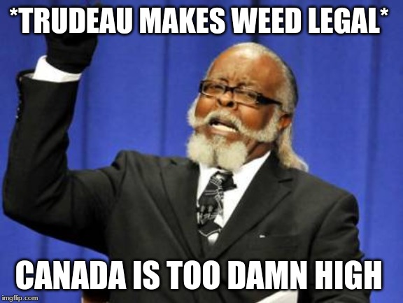 Too Damn High | *TRUDEAU MAKES WEED LEGAL*; CANADA IS TOO DAMN HIGH | image tagged in memes,too damn high | made w/ Imgflip meme maker