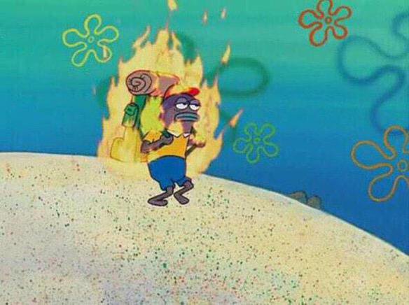 Backpack guy on fire spongebob Blank Meme Template