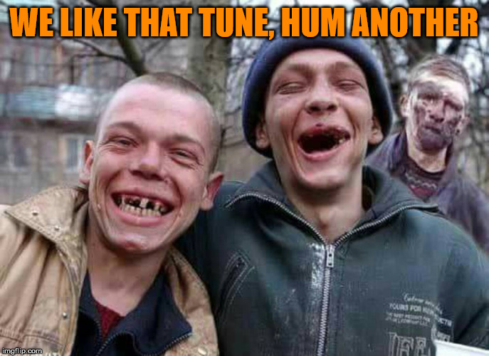Methed Up | WE LIKE THAT TUNE, HUM ANOTHER | image tagged in methed up | made w/ Imgflip meme maker