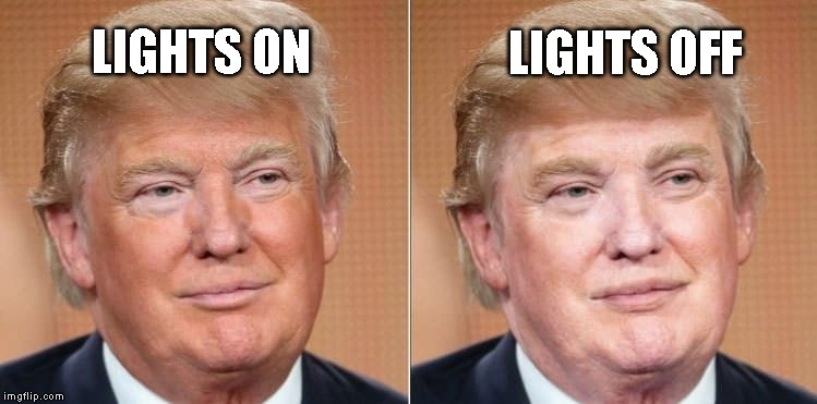 Ugly Orange Man | LIGHTS OFF; LIGHTS ON | image tagged in ugly,cruel,criminal,traitor,lar,impeach trump | made w/ Imgflip meme maker
