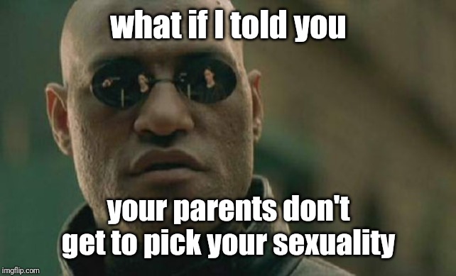 Matrix Morpheus Meme | what if I told you your parents don't get to pick your sexuality | image tagged in memes,matrix morpheus | made w/ Imgflip meme maker