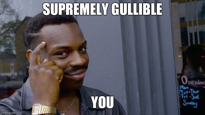 Roll Safe Think About It Meme | SUPREMELY GULLIBLE YOU | image tagged in memes,roll safe think about it | made w/ Imgflip meme maker