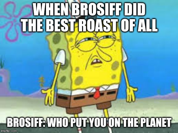 Spongebob Roasting | WHEN BROSIFF DID THE BEST ROAST OF ALL; BROSIFF: WHO PUT YOU ON THE PLANET | image tagged in spongebob roasting | made w/ Imgflip meme maker