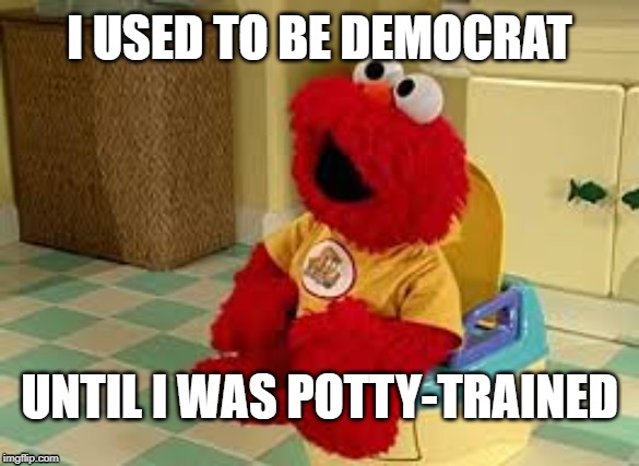 Elmo Potty | I USED TO BE DEMOCRAT; UNTIL I WAS POTTY-TRAINED | image tagged in elmo potty | made w/ Imgflip meme maker