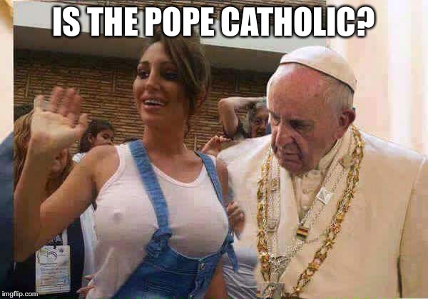 Pope Francis big tits | IS THE POPE CATHOLIC? | image tagged in pope francis big tits | made w/ Imgflip meme maker