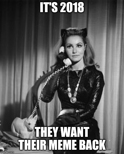 Catwoman calling | IT'S 2018 THEY WANT THEIR MEME BACK | image tagged in catwoman calling | made w/ Imgflip meme maker