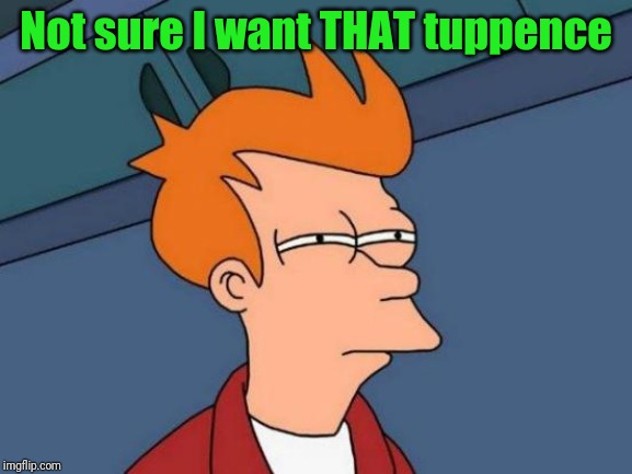 Futurama Fry Meme | Not sure I want THAT tuppence | image tagged in memes,futurama fry | made w/ Imgflip meme maker