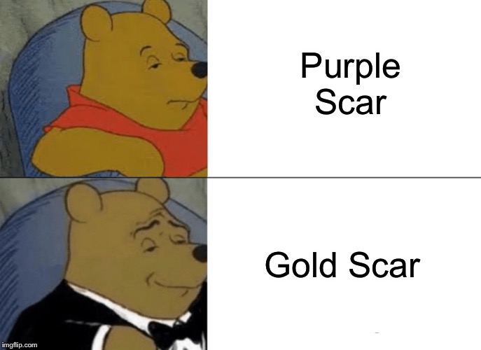 Tuxedo Winnie The Pooh | Purple Scar; Gold Scar | image tagged in memes,tuxedo winnie the pooh | made w/ Imgflip meme maker