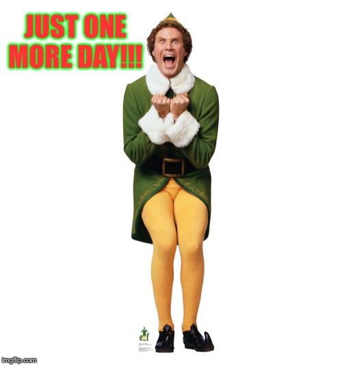 Christmas Elf | JUST ONE MORE DAY!!! | image tagged in christmas elf | made w/ Imgflip meme maker
