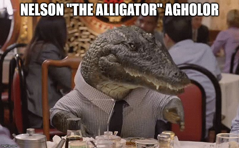 Geico Alligator Arms | NELSON "THE ALLIGATOR" AGHOLOR | image tagged in geico alligator arms | made w/ Imgflip meme maker