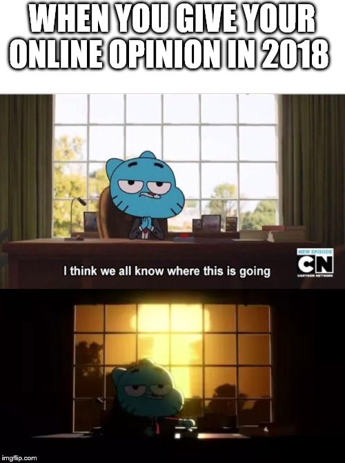 I think we all know where this is going | WHEN YOU GIVE YOUR ONLINE OPINION IN 2018 | image tagged in i think we all know where this is going,memes | made w/ Imgflip meme maker