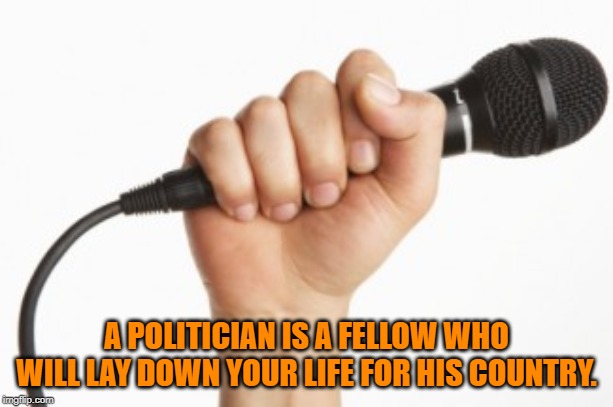 For His country | A POLITICIAN IS A FELLOW WHO WILL LAY DOWN YOUR LIFE FOR HIS COUNTRY. | image tagged in quotes | made w/ Imgflip meme maker