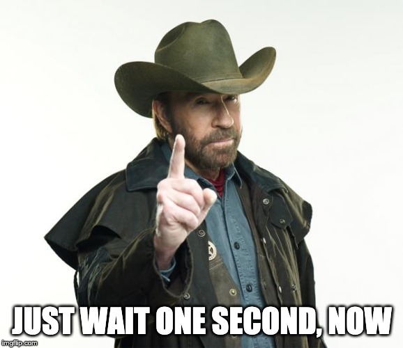 Chuck Norris Finger | JUST WAIT ONE SECOND, NOW | image tagged in memes,chuck norris finger,chuck norris | made w/ Imgflip meme maker