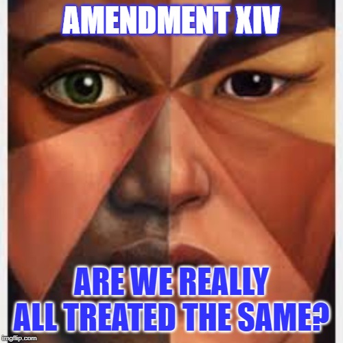 14th amend | AMENDMENT XIV; ARE WE REALLY ALL TREATED THE SAME? | image tagged in 14th amend | made w/ Imgflip meme maker