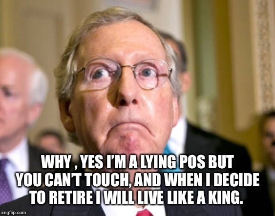 mitch mcconnell | WHY , YES I’M A LYING POS BUT YOU CAN’T TOUCH, AND WHEN I DECIDE TO RETIRE I WILL LIVE LIKE A KING. | image tagged in mitch mcconnell | made w/ Imgflip meme maker