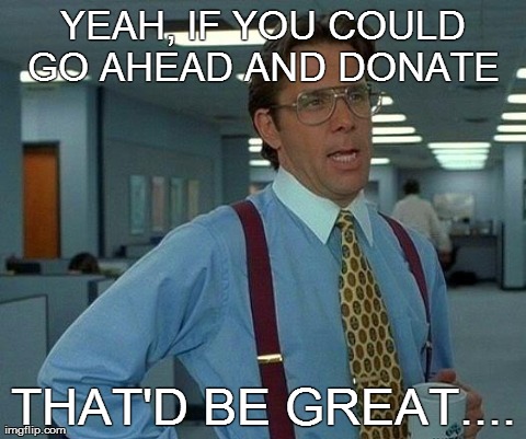 That Would Be Great Meme | YEAH, IF YOU COULD GO AHEAD AND DONATE  THAT'D BE GREAT.... | image tagged in memes,that would be great | made w/ Imgflip meme maker