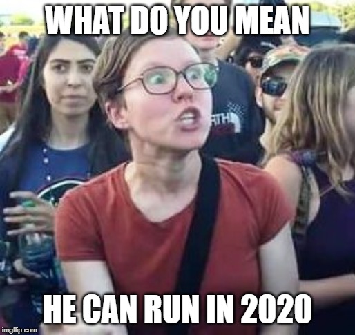 no impeachment | WHAT DO YOU MEAN; HE CAN RUN IN 2020 | image tagged in impeach drumpf angry liberal | made w/ Imgflip meme maker