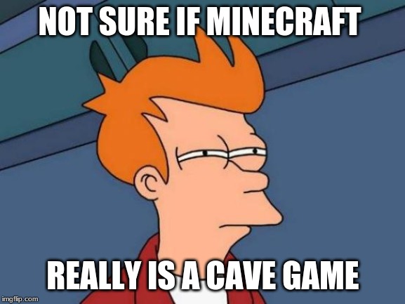 Futurama Fry Meme | NOT SURE IF MINECRAFT; REALLY IS A CAVE GAME | image tagged in memes,futurama fry | made w/ Imgflip meme maker