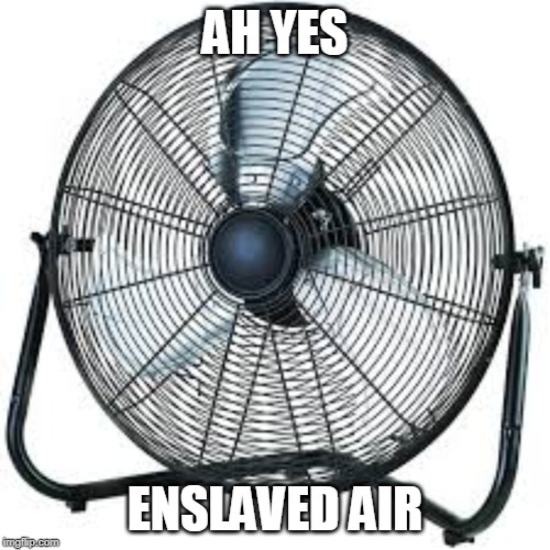 AH YES; ENSLAVED AIR | image tagged in fan | made w/ Imgflip meme maker