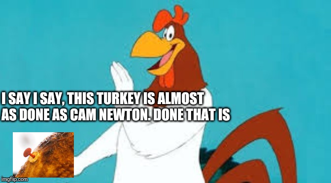 Done that is | I SAY I SAY, THIS TURKEY IS ALMOST AS DONE AS CAM NEWTON. DONE THAT IS | image tagged in cam newton | made w/ Imgflip meme maker
