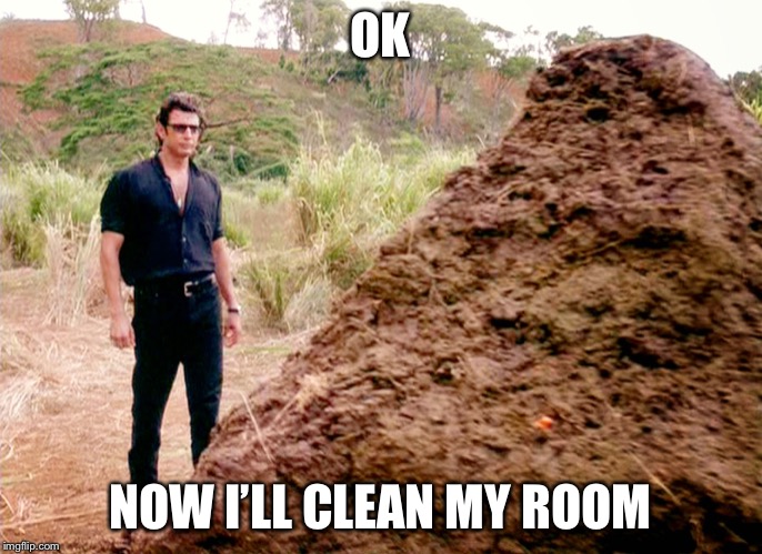Messy room | OK; NOW I’LL CLEAN MY ROOM | image tagged in memes poop jurassic park | made w/ Imgflip meme maker
