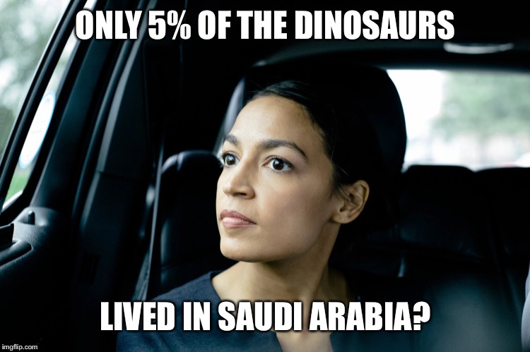 Alexandria Ocasio-Cortez | ONLY 5% OF THE DINOSAURS; LIVED IN SAUDI ARABIA? | image tagged in alexandria ocasio-cortez | made w/ Imgflip meme maker