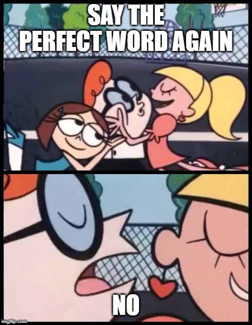 Say it Again, Dexter | SAY THE PERFECT WORD AGAIN; NO | image tagged in memes,say it again dexter | made w/ Imgflip meme maker