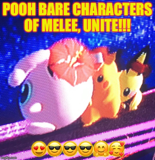 Team up!!!!!!!!!!!!!!!! | POOH BARE CHARACTERS OF MELEE, UNITE!!! 😍😎😎😎🤗🥰 | image tagged in team up | made w/ Imgflip meme maker