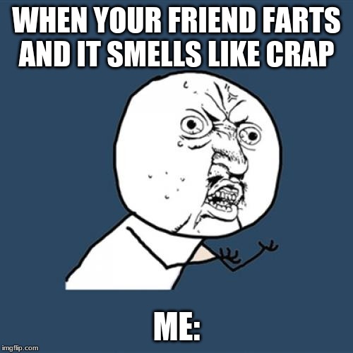 Y U No Meme | WHEN YOUR FRIEND FARTS AND IT SMELLS LIKE CRAP; ME: | image tagged in memes,y u no | made w/ Imgflip meme maker
