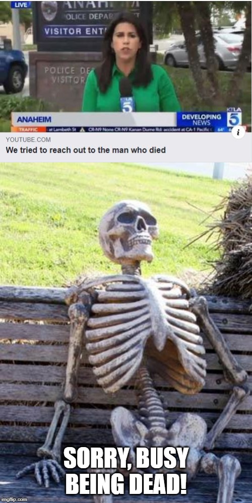 The Dead Don't Talk | SORRY, BUSY BEING DEAD! | image tagged in memes,waiting skeleton | made w/ Imgflip meme maker