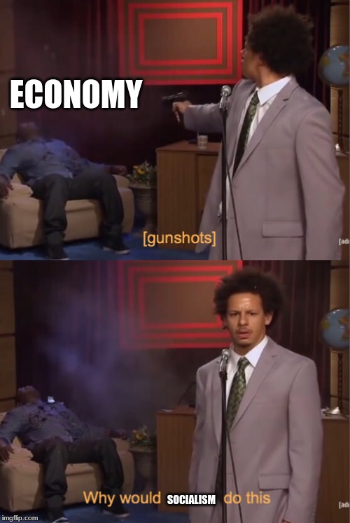 Are you really that surprised? | ECONOMY; SOCIALISM | image tagged in who killed hannibal,politics | made w/ Imgflip meme maker