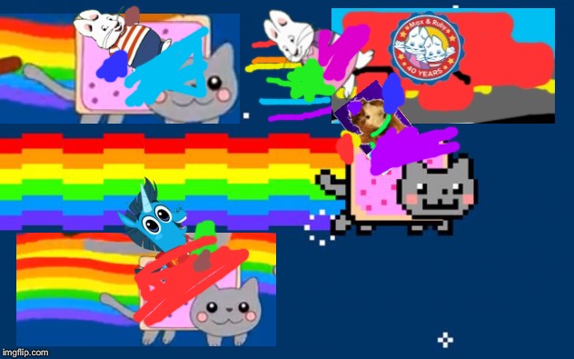 Add Yourself Riding on Nyan Cat with your Food, Soda and Blanket Blank Meme Template