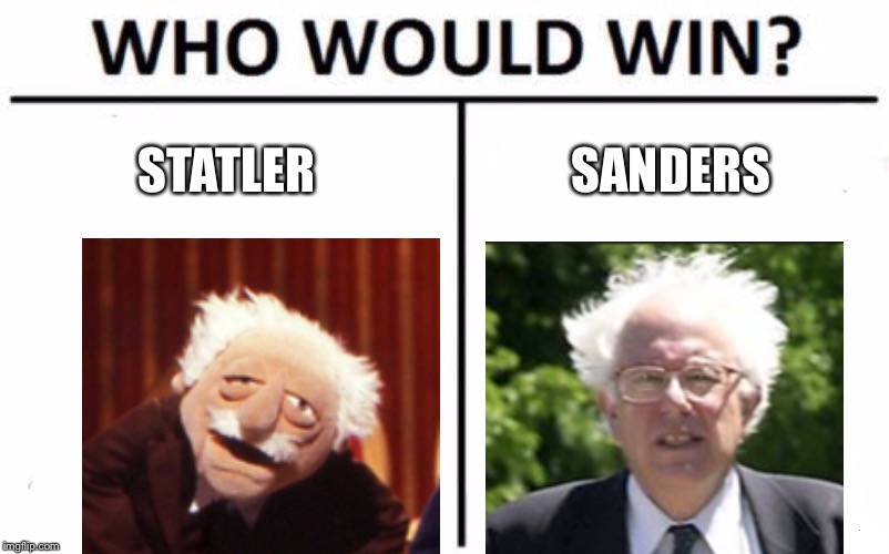 Statler vs Sanders | STATLER; SANDERS | image tagged in memes,who would win,the muppets,statler and waldorf,bernie sanders,hair | made w/ Imgflip meme maker