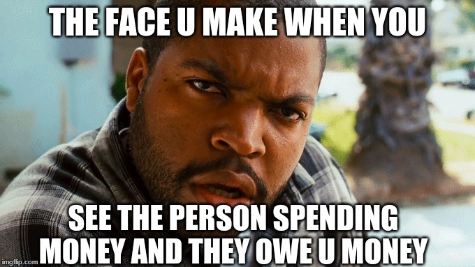 Bruh | THE FACE U MAKE WHEN YOU; SEE THE PERSON SPENDING MONEY AND THEY OWE U MONEY | image tagged in memes,funny memes,dank memes | made w/ Imgflip meme maker