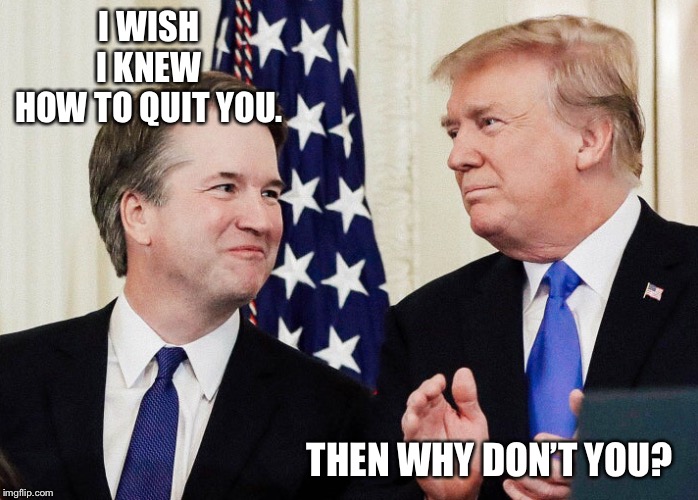 Trump Kavanaugh | I WISH I KNEW HOW TO QUIT YOU. THEN WHY DON’T YOU? | image tagged in trump kavanaugh | made w/ Imgflip meme maker