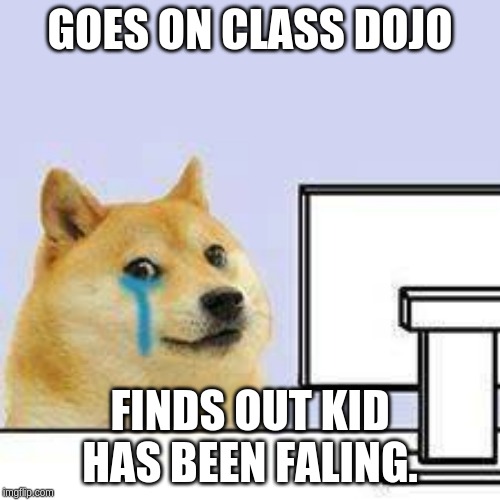 Doge cries | GOES ON CLASS DOJO; FINDS OUT KID HAS BEEN FALING. | image tagged in doge cries | made w/ Imgflip meme maker