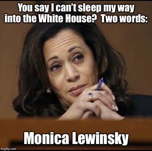 And Kamala will make an awesome intern! | You say I can’t sleep my way into the White House?  Two words:; Monica Lewinsky | image tagged in kamala harris,white house,sleeping her way,monica lewinsky,intern | made w/ Imgflip meme maker