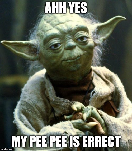 Star Wars Yoda Meme | AHH YES; MY PEE PEE IS ERRECT | image tagged in memes,star wars yoda | made w/ Imgflip meme maker