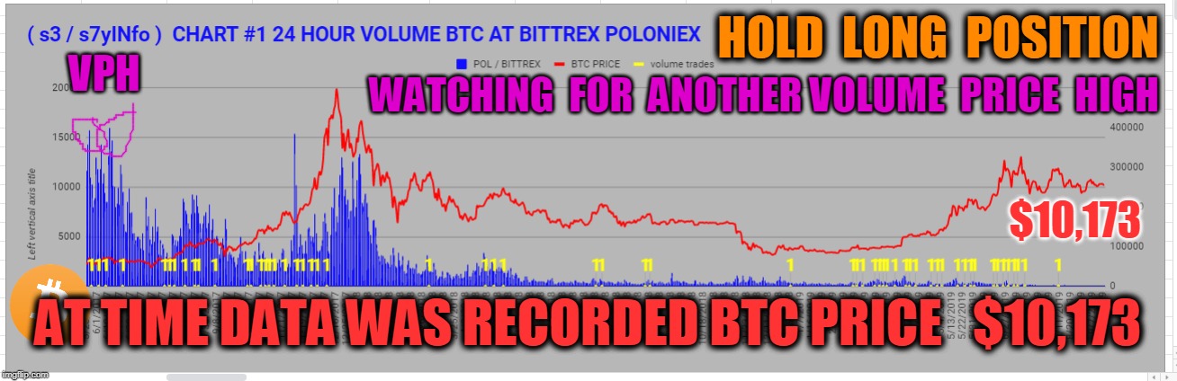 HOLD  LONG  POSITION; VPH; WATCHING  FOR  ANOTHER VOLUME  PRICE  HIGH; $10,173; AT TIME DATA WAS RECORDED BTC PRICE   $10,173 | made w/ Imgflip meme maker