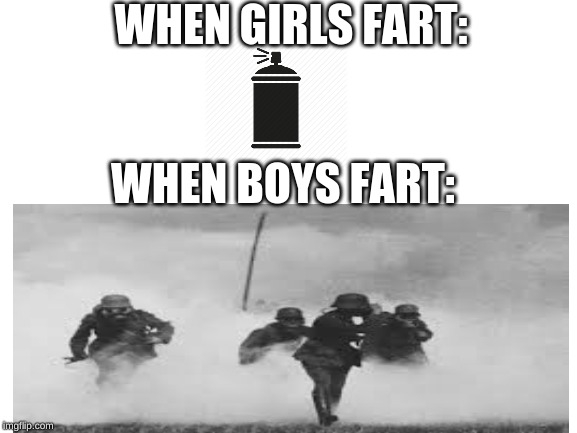 boys v girls fart comparison | WHEN GIRLS FART:; WHEN BOYS FART: | image tagged in girls v boys | made w/ Imgflip meme maker