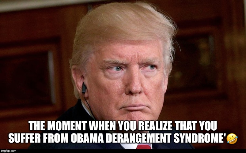 OBAMA DERANGEMENT SYNDROME' | THE MOMENT WHEN YOU REALIZE THAT YOU SUFFER FROM OBAMA DERANGEMENT SYNDROME'🤣 | image tagged in donald trump,obama derangement syndrome,jealousy,lol so funny,moron,president obama | made w/ Imgflip meme maker