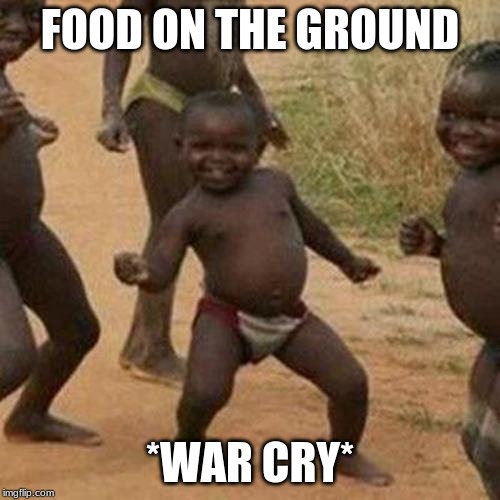 Third World Success Kid | FOOD ON THE GROUND; *WAR CRY* | image tagged in memes,third world success kid | made w/ Imgflip meme maker