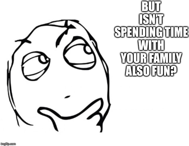hmmm | BUT ISN’T SPENDING TIME WITH YOUR FAMILY ALSO FUN? | image tagged in hmmm | made w/ Imgflip meme maker